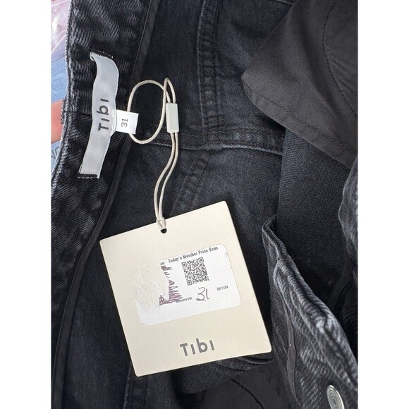Tibi Womens Skirt Black Denim Jean Midi with Front Slit NWT - Picture 6 of 9